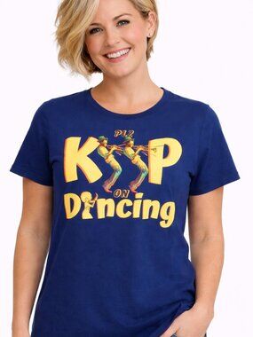 MEDIUM blue cotton shirt.  Graphic tee.  Dancers. Summer top. Casual. Everyday